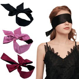 Pack of 3 Blindfold, Satin Blindfold, Soft Sleep Mask, Adjustable Eye Cover, Travel Eye Mask, Satin Eye Mask for Women, Men, Adults, Couples, Blindfold