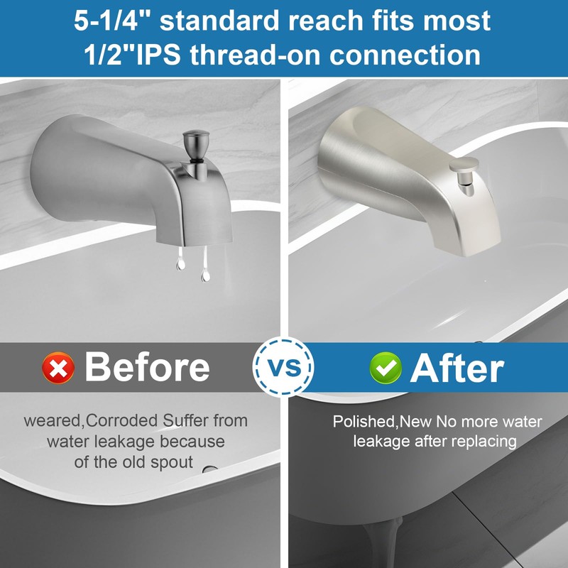 Universal Bathroom Brushed Nickel Tub Spout, Compatible with Westbrass E531D-1F-62,