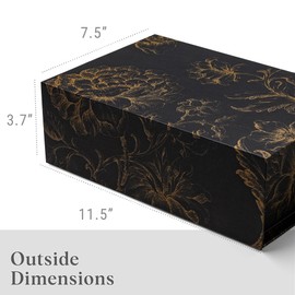 Sorarto Luxury Keepsake Gift Box 3-Pack | Black Gold Floral Decorative Boxes with Magnetic Lids for Presents, Wedding Memory Box, and Bridal Gifts. 11.5" x 7.5" x 3.5"