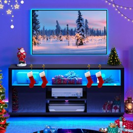 YITAHOME TV Stands for Living Room, TV Stand for 55 inch TV, Entertainment Center with Storage, Modern LED TV Stand, High Glossy Television Stand TV Console Cabinet, Black