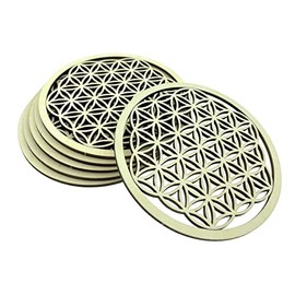 Set of 6 Coasters Flower of Life Birch Wood Diameter 10 cm for Drinks Coffee Tea Decoration Meditation (Set of 6 Flower of Life)