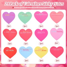 LOKIPA 24 Pack Valentine's Day Sticky Notes, 720 Sheets Heart Shape Inspirational Sticky Notes Colorful Self-Stick Note Pads for Valentines Day Gifts Home School Office Supplies (2.95 x 2.95 Inch)