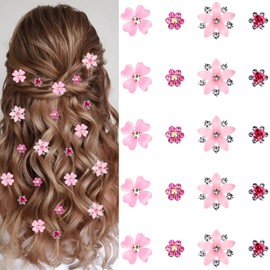Atoden Mini Rhinestone Flower Hair Clips Small 20Pcs Pink Glitter Tiny Decorative Hair Pins Barrettes Floral Wedding Bridal Hair Accessories for Women Girls Teens
