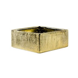 WGV Gold Scratched Square Ceramic Vase, Width 8", Height 4", Elegant Morden Short Square Pan Floral Planter Terrarium Pot Container Tabletop for Event Accent Home Decor 1 Piece