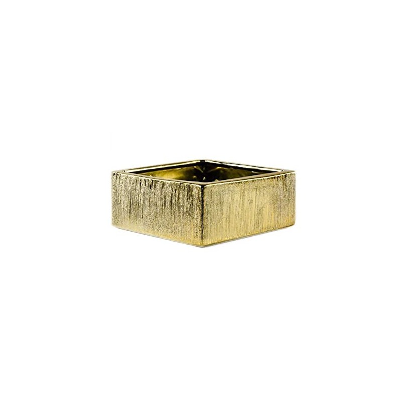 WGV Gold Scratched Square Ceramic Vase, Width 8", Height 4",