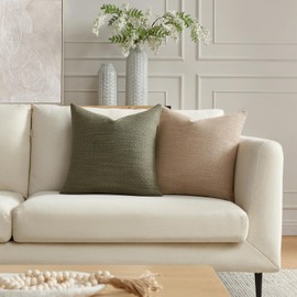 Meekio Set of 2 Light Camel Pillow Covers 18 x 18 inches Decorative Throw Pillow Covers Textured Pillow Covers for Home Decor