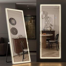64"x21" Full Length Mirror with LED Lights, Lighted Full Body Mirrors, Aluminum Frame Mirror with Dimming & 3 Color Lighting, Hanging Mounted Mirrors for Bedroom Dressing Room Cloakroom