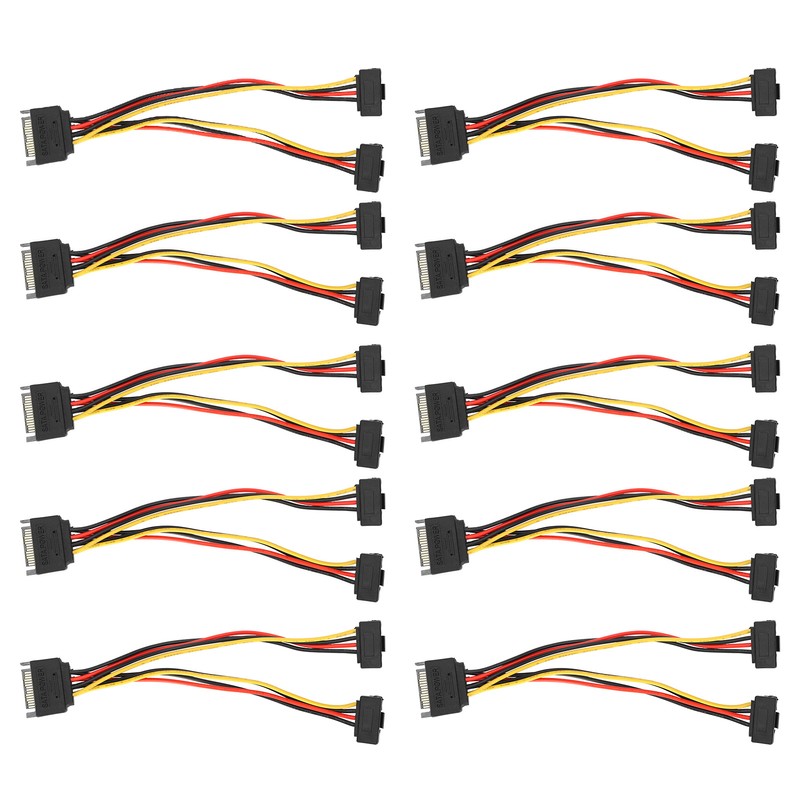 10Pcs SATA Power Adapter 15pin 1 Male to 2 Female