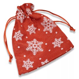 Hackberry Creek 5 Red + White Snowflake Fabric Drawstring Bags, Christmas Cloth Pouches