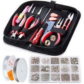 WinWonder 17pcs Jewellery Making Set, 1275 Pieces Jewellery Accessories, Set Of Tools for Jewellery Making with 2 Rolls of Elastic Stretch Polyester Crystal Cord