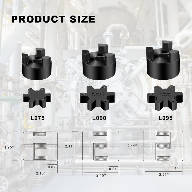1/2" to 3/4" L075 Flexible 3-Piece L-Jaw Coupling Coupler Set