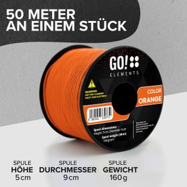GO!elements 50 m Paracord 2 mm Rope Made of Tear-Resistant Nylon Cord – Paracord 100 Type I Survival Cord – Tear-Resistant up to 45 kg – Suitable as All-Purpose Rope, Repair Cord, Mason's Cord,