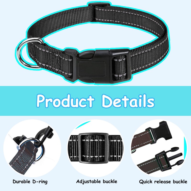 Petbuy Reflective Nylon Dog Collars 2pcs,with Quick Release Buckle,Adjustable Safety