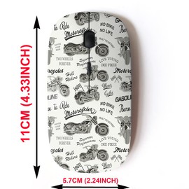 mouse inalámbrico de 2.4 G con bonito diseño de patrón para todos los portátiles y computadoras de computadora con nanoreceptor, silueta de motocicleta