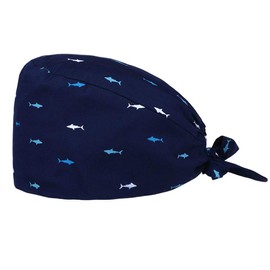 TENDYCOCO Unisex Cotton Hat with Surgical Hood with Adjustable Band for Medical Hats with Ponytail Print for Nurse, R10A0ZE0S31GEGWHQI340R2, Shark, 52 x 13.5 cm