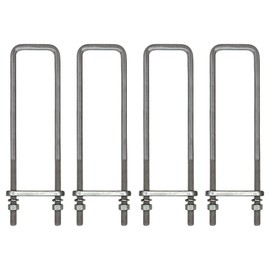 16" Square U-Bolt Kit with 1/2" x 4-1/4" Tie Bars & Hardware, 5/8" Diameter - Grade 8, Hot Dip Galvanized (4 Pack)
