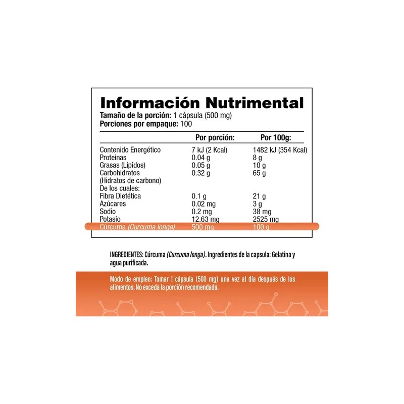Cúrcuma Orgánica 500mg 100 cápsulas