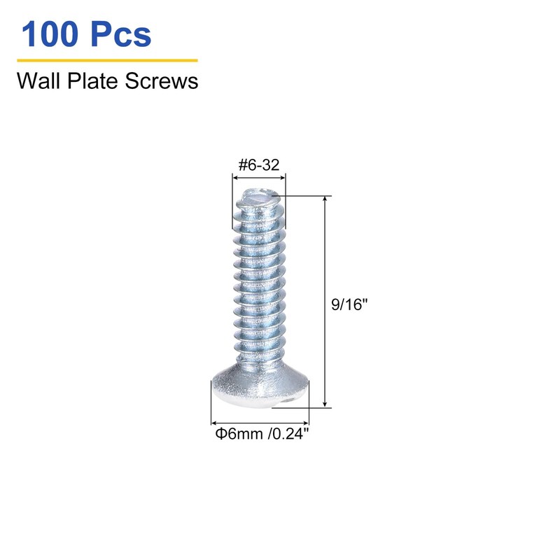 Sourcing Map 100Pcs Wall Plate Screws, 9/16" Long 6-32 Thread,