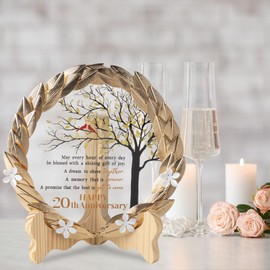 20th Anniversary Wedding Gifts Crystal Plate with Gold Leaf Wreath - 20th Anniversary Wedding Gifts for Parents Couple - 20th Wedding Anniversary Unique Gift Ideas - Cardinal Style