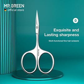 MR.GREEN Tijeras para cejas, hoja curva, para cutículas, vello facial, profesional, de acero inoxidable, para manicura y depilación (Mr-2001)