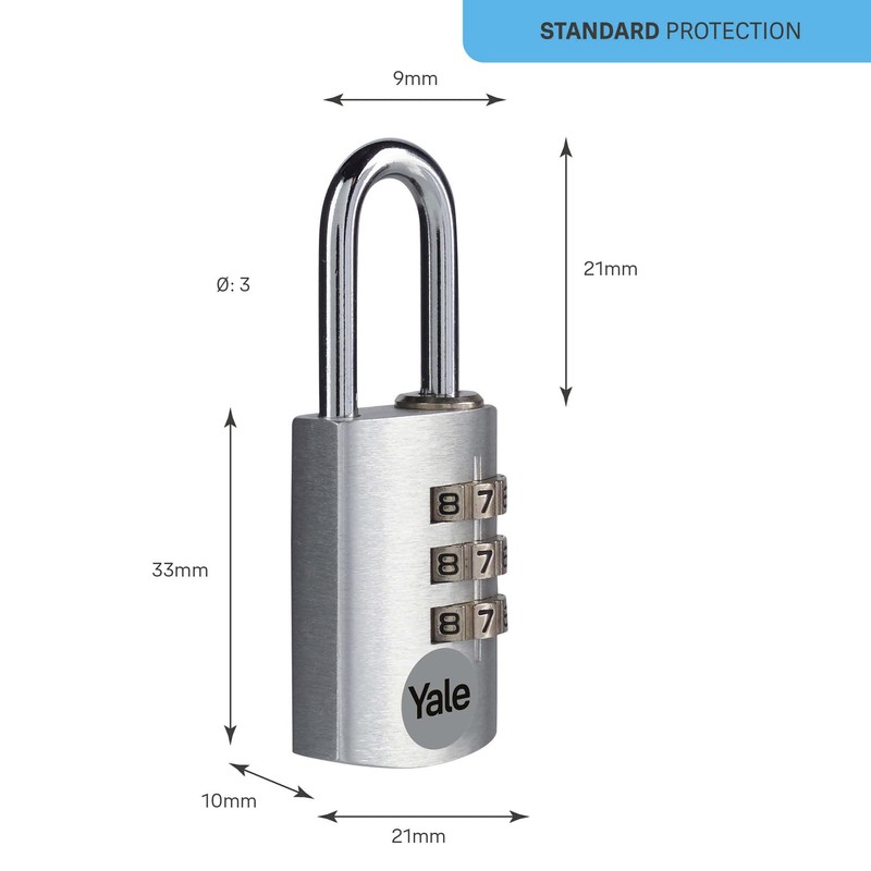 Yale YE3CB/20/121/2/S 20mm Aluminium Combination Padlock - Silver, Pack of