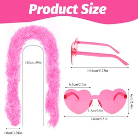 5 Ft 14Pcs Feather Boas and 14Pcs Heart Sunglasses Set Artificial Fluffy Boas Party Bulk for Women Bachelorette Party
