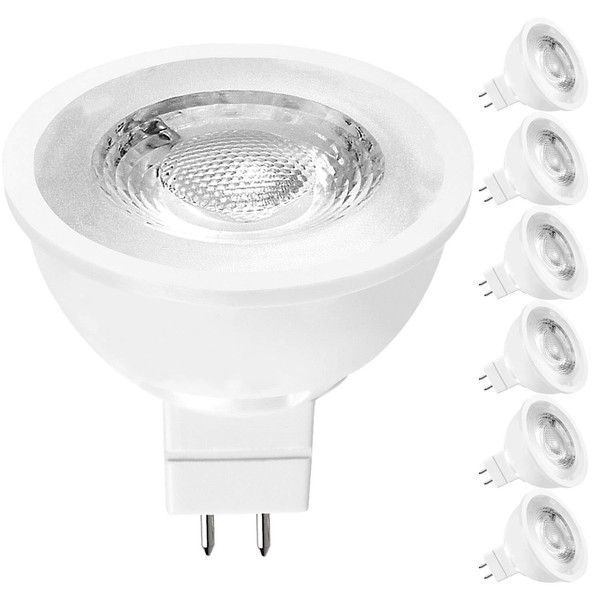 Luxrite MR16 LED Bulb 50W Equivalent, 12V, 2700K Warm White Dimmable, 500 Lumens, GU5.3 LED Spotlight Bulb 6.5W, Enclosed Fixture Rated, Perfect for Track and Home Lighting (6 Pack)