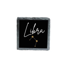 Libra Zodiac Slate Coaster with Golden Stars Design - Unique and Elegant Home Decor Accessory (slco-kf25-3281)