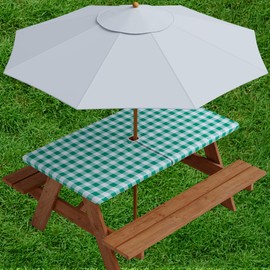 Sorfey Vinyl Umbrella Rectangle Fitted Tablecloth Cover, Checkered Design, Flannel Backed Lining 24x48 Inch, Green