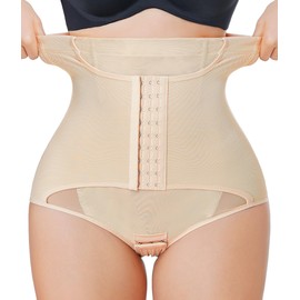 MERYOSZ Butt Lifting Panties High Waisted Tummy Control Shapewear for Women Waist Trainer Mesh Body Shaper Underwear (Beige,Large)