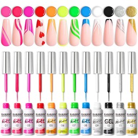 RARJSM Nail Art Gel Nail Polish 8ml Painted Gel Polish Kit 12 Colors Painting Drawing Gel Liner Polish,Pull Line Gel Polish for DIY French Manicure Nail Salon Design,Curing Requires