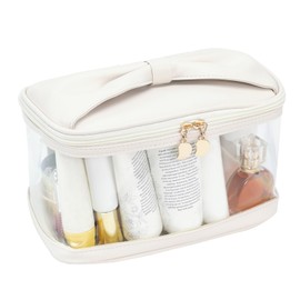 lllyan Large Clear Makeup Bag with Handle, Waterproof Transparent Cosmetic Organizer - Big Toiletry Pouch for Travel & Daily Use - Ideal for Women, Girls to Store Skincare, Beauty Essentials(White)