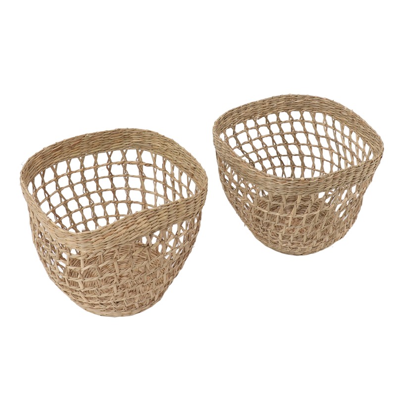 2PCS Woven Basket Handwoven Sea Grass Storage Basket for Flower