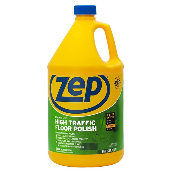 Zep High Traffic Floor Polish 128 Ounce ZUHTFF128, 128 oz, Clear, Green