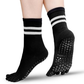 ZenBeya Pilates Socks, Cotton, Five-Toe Socks, Women's, Thermal, Cold Protection, Warm, Yoga Socks, Anti-Slip Socks, Long Length Socks, Women's, Breathable, Yoga Wear, Gym, Stretching, Running, All