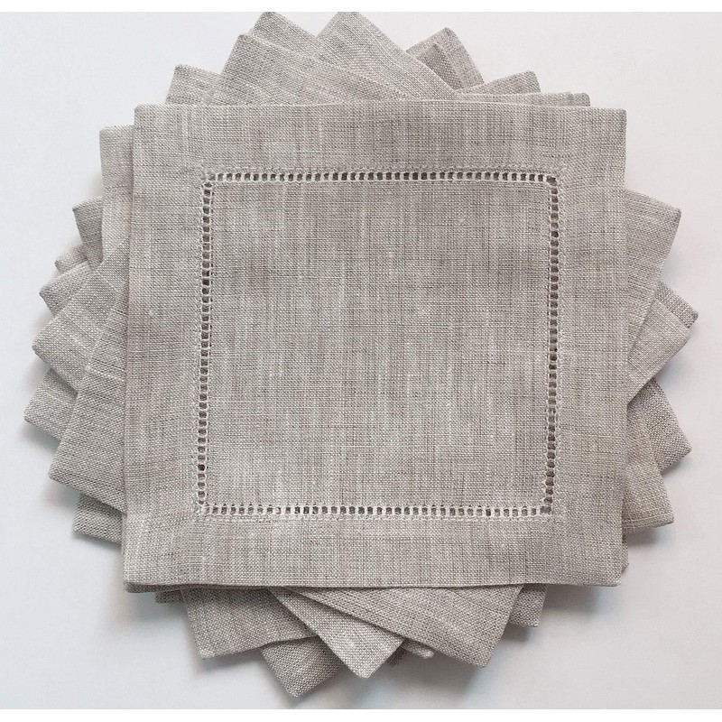 Servilletas de cóctel de lino natural, 1 docena de 6