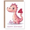 Artery8 4th Birthday Card Cute Pink Baby Dinosaur Cartoon Kids