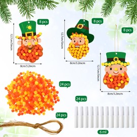 Motipuns 24 Set St. Patrick's Day Pom-Pom Crafts Kits Leprechaun Pom-Pom Craft Kits St. Patrick's Day Supplies St. Patrick's Day Activity Shamrock Craft Leprechaun Trap Supplies
