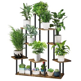 YOCOMEY 9 Tier Wood Tall Plant Stand Metal Rack Indoor, Multiple Flower Pot Holder Shelves Corner Rack, Planter Shelf Display Rack Storage Organizer for Patio Living Room Balcony Garden(Black)