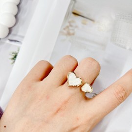 Retro Enamel Double Hearts Open Statement Ring for Women Fashion Simple Asymmetry Love Hearted Wrap Finger Knuckle Adjustable Bands Rings Gold Plated Wedding Eternity Promise Engagement Jewelry,
