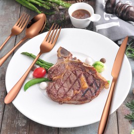 A · HOUSEWARE Copper Flatware Set 8 Stainless Steel Silverware 40 Pieces include Forks Spoons Knives Heavy Duty Durable for Home Kitchen Festival Parties Resturant Utensils