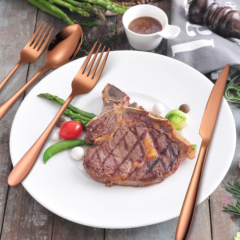 A · HOUSEWARE Copper Flatware Set 8 Stainless Steel Silverware