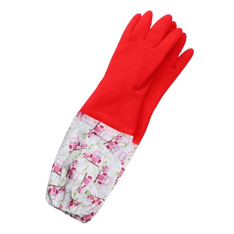 Myungjin Fleece-lined, Long Cuff, Reusable Waterproof Household Dishwashing Non-Slip Cleaning