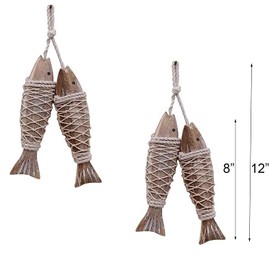 Vintage Hanging Wooden Fish Wall Decor Nautical Wood Fish Hanging Fish Decorations Kitchen Family Room Fish Ornament Wall Decoration 8''H