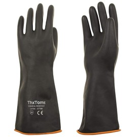 ThxToms Chemikalienbeständige Handschuhe, strapazierfähige Latexhandschuhe, beständig gegen starke Säuren, Laugen und Öl, Schwarz, 35cm, 45cm, 55cm (45cm)