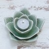 NOVICA Handmade Celadon Ceramic Tealight Candleholder Lotusshaped in Green Thailand