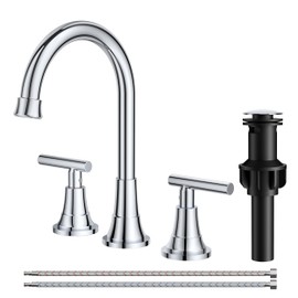 FORIOUS 8 Inch Widespread Chrome Bathroom Faucets Vanity 3 Hole, Polished Chrome Faucet for Bathroom Sink 3 Pieces with Pop-up Drain and 360 Degree Swivel Spout, Silver Lavatory Tap for 6-10 in Sink