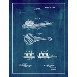 Hair Brush Patent Print Midnight Blue with Border (5" x 7") M15922