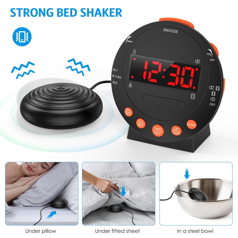 AMIR Dual Extra Loud Alarm Clock with Bed Shaker, Sonic