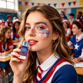 Barra de Purpurina Corporal Maquillaje Impermeable De Larga Duración Purpurina Rojo, y Azul para Mujeres Niños Niñas Hombres del Día de la Independencia Desfiles